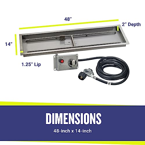 American Fire Products | 48" x 14" Rectangular Drop-in Fire Pit Pan with Electric Ignition System Kit, CSA | Stainless Steel, Use in Outdoor Fireplace, Fire Pit | for Natural Gas or Propane Fires