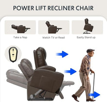 UOPYNE Power Lift Recliner Chair with Heat and Massage, Faux Leather Electric Recliner with Cup Holders and Side Pockets, Comfortable Living Room Seating with Remote Control, Brown