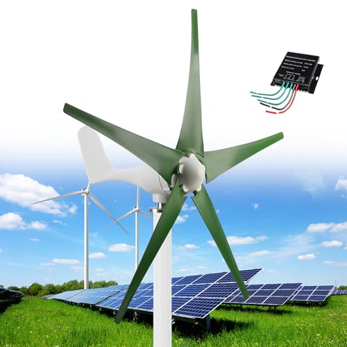 Wind Turbines, 5 Blade Professional Wind Turbines Small Windmill Generator 12000W Industrial, Solar and Wind Power Parts and Accessories, 3 Phase AC Permanent Magnet Generator,Green-12V