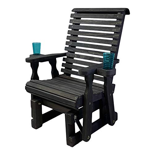 Amish Casual Heavy Duty 600 Lb Roll Back High Back Treated Glider Chair with Cupholders (Semi-Solid Black Stain)