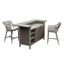 callmego Farmhouse Bar Table Set with 2 Stools and Storage Cabinet for Outdoor Grilling, Patio Entertaining, or Indoor Kitchen Island Use