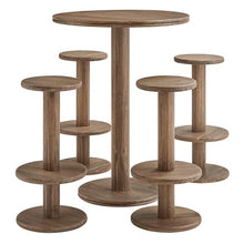 Modway Neo Round Wood Patio Bar Table and Stools Set in Cocoa Brown - 5-Piece Indoor/Outdoor Modern High Top Bar Set for Patio Or Kitchen