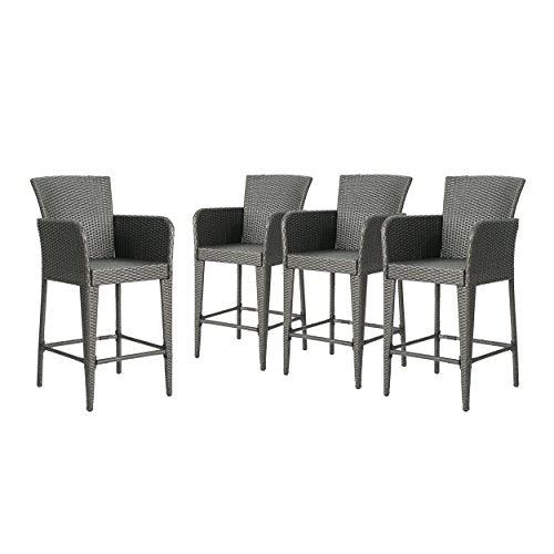 Christopher Knight Home Alisa Outdoor 38 Inch Wicker Barstool (Set of 4), Grey