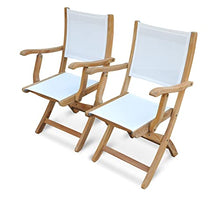 Teak Folding Chair with arms Sling Seat - Pair (White)