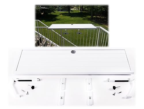 Deck Rail Table | Fits Patio or Deck Railing As A Dining Table, Side Table or Bar top | Aluminum With Simple Attaching Bracket System (White)