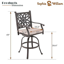 Sophia & William 3 Pieces Cast Aluminum Patio Bar Set with Square Bar Table and 2 Swivel Chairs