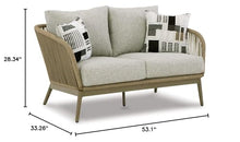 Signature Design by Ashley Swiss Valley Bohemian Outdoor Loveseat with Cushion Light Brown