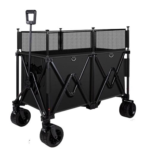 Collapsible Wagon Folding Wagon Large Outdoor Portable Garden Cart Sand Cart with Big Wheels Adjustable Handle for Camping Garden Cart