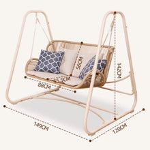 Indoor Outdoor Cloud Swing Chair with Stand, Patio Wicker Glider Loveseat Hanging Swinging with Cushion and Pillows Included, for Patio Balcony Backyard(2-Seater)