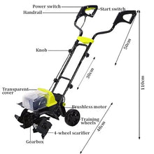 Garden Electric Tiller, Cordless Rotavator,Tilling Width 36cm/14.2in and Tilling Depth 18cm/7.1in, 4ah Battery Charger Included, Electric Hoe for Garden Lawn, Soil Loosening