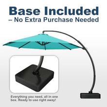 Patio Kingdom 12FT Cantilever Umbrella with Base Large Curvy Outdoor Aluminum Offset Umbrella w/ 360° Rotation, UV Resistant Canopy for Patio, Garden, Backyard, Turquoise Blue