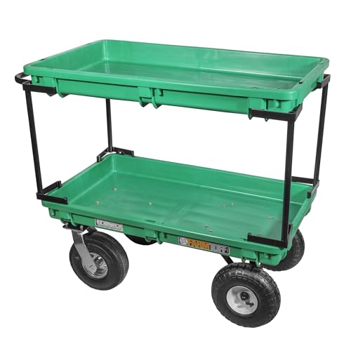 FARM-TUFF Double-Tier Plastic Garden Wagon, 37" x 20" - Heavy-Duty Poly Utility Cart with Pneumatic Tires, 300lb Capacity & Powder-Coated Frame for Gardening, Landscaping & Greenhouses