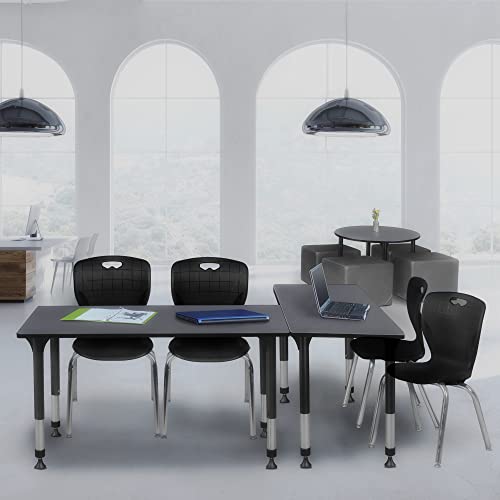 Regency Kee Height Adjustable Classroom Table Set with Two 18" Andy Chairs, Grey/Black