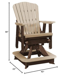 DutchCrafters Slat Fan Back Poly Balcony Adirondack Swivel Glider with Footrest Outdoor Patio Chair Tudor Brown & Weatherwood