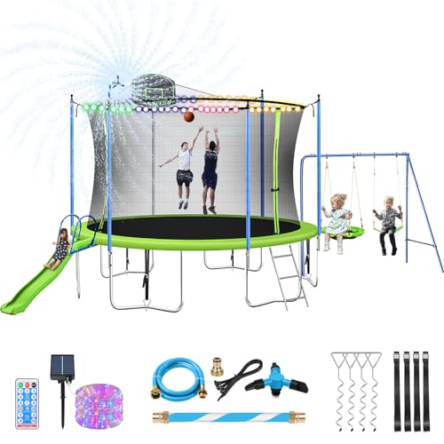 Lyromix 12FT Trampoline with Slide, Swings & Net Lime Green