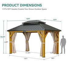 YITAHOME 11x13FT Wooden Frame Gazebo Double Roof Hardtop Canopy with Curtain and Netting Beige Yellow