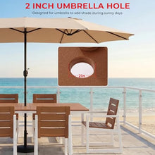 Costaelm Rectangle Patio Table, 8-Person Backyard Table 90" HDPE Dining Table with Umbrella Hole and Metal Frame for Outside, Garden, Poolside, Deck, Porch, Balcony, Teak