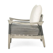Merax Outdoor Acacia Wood Club Chairs Set of 2, Woven Rope Patio Furniture Conversation Seat with Thick Cushion for Porch, Garden, Backyard, Balcony, Grey