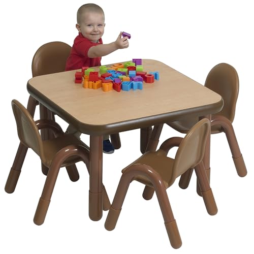Children's Factory Angeles Baseline Preschool 30" Square Table & Chair Set Natural Wood