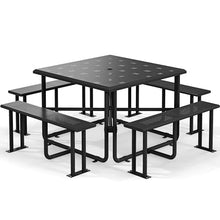 YITAHOME 37" Metal Picnic Table, Powder Coated Outdoor Picnic Table with Heavy-Duty Steel Frame, Adjustable Seats & Umbrella Hole for Yard, Patio, Lawn, Party, Black, Square