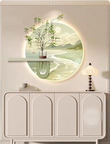 MeQibin Sandstone Wall Warm Lamp Painting, Hanging Planter Wall Decor with Glass Vase, Landscape Decoration Traditional Wall Hanging Painting for Living Room, Restaurant, Office(Brown,31.4 X 27.5IN)
