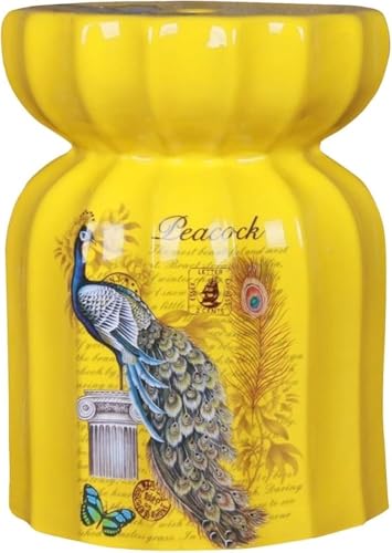 Wrobelax Decorative Garden stools, Decorative Ceramic Garden Stool, Glazed Living Room Flower and Bird Shoe Changing Stool for Living Room, Balcony, Garden, Etc(Color:Yellow)