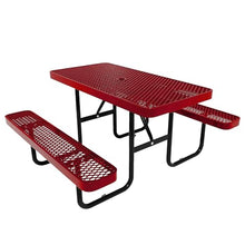 LAUCO Heavy Duty Rectangular Outdoor Picnic Table with Steel Frame, Thermoplastic Coating, Umbrella Hole, Built-in Benches, Seats 8, for Park, Patio, School (Red, 72 inch) 36033