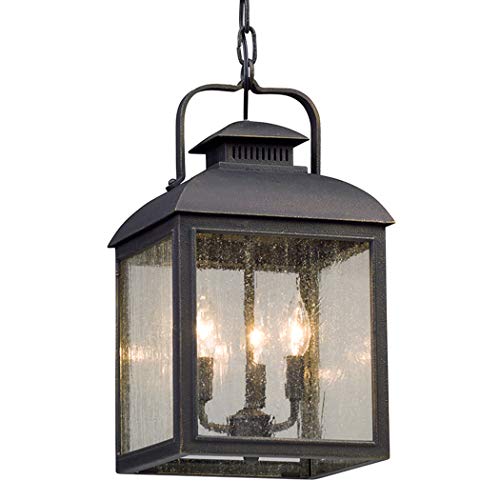 Troy Lighting F5087 Chamberlain - Three Light Outdoor Medium Hanging Lantern, Vintage Bronze Finish with Clear Seeded Glass, 17.75" x 10"