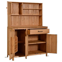 Merax Outdoor Garden Potting Bench with Hutch, 65" H Solid Fir Wood Patio Garden Workstation Tabl with Large Countertop, Adjustable Shelves, Door Rack, Side Hook and Drawer, Natural