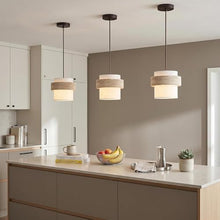 zhongheng Small Pendant Light 7in Japandi Natural Travertine Stone Lampshade, Nordic Lighting Fixture for Kitchen Island Dining Room Bedroom Cafe (Bulb Included)