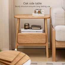 NABOOJ Wood Oak Side Table with Drawer, Small Space Storage End Table with Open Shelf, Minimalist Nightstand for Bedroom, Living Room