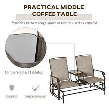 Kaimei Outdoor Glider Loveseat with Table, Metal Patio Bench for 2 People, Breathable Mesh Seats, Backyard Porch Seating