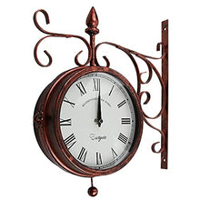 Wall Clock Art Clock Retro Wrought Iron Wall Clock, Outdoor Garden Double-Sided Wall Clock with Metal Bracket, Easy to Read Roman Numerals, Indoor Living Room Courtyard Wall Decor Clock