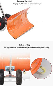 Snow Shovel with Wheels Metal Rolling Wheeled Snow Shovel Pusher with Multi-Angle Heavy Duty Large Blade Plow Height Adjustable Handle for Doorway Driveway Or Pavement Clearing Snow Pusher