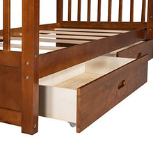 Jintop Twin-Over-Twin Bunk Bed with Ladders & Storage Drawers Walnut