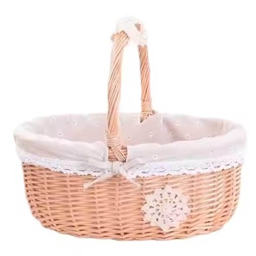 Storage Basket,Traditional Wicker Shopping with Fabric Lining Handmade Hamper Food Container Picnic for Wedding, Party,Medium