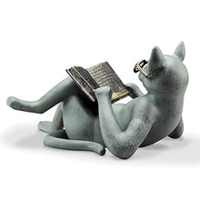 Green Vista Water Gardens Studious Stan College Kitty Cat w/Book | Outdoor Garden Statue Cast Aluminum | Reading Kitten, Animal Figurine & Sculpture for Indoors, Patio, and Yard