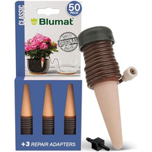 Blumat Classic Self-Watering Stakes - Prevents Overwatering and Underwatering for Healthy Growth While You are Away - Ideal for Indoor Plant Watering, 50 Pack, w Adapter