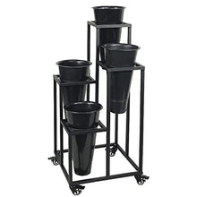 Plant standMetal Plant Stand with Wheels, Flower Stand, Planter, Shelf, Flower Pot Holder for Plant Display in Garden, Balcony, Home, Flower Shop, Art Decoration, Shelves,Black Bucket+flower Stand