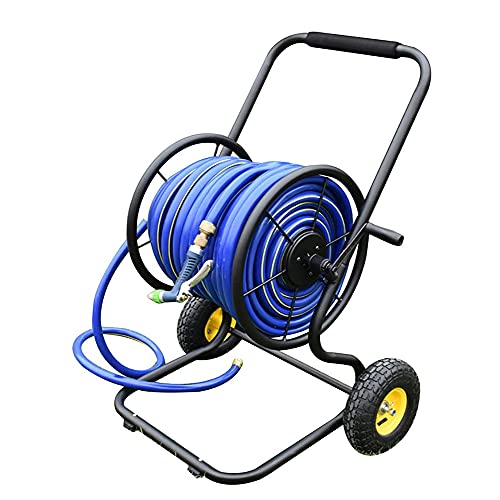 FKTHYO Garden Hose Reel Heavy Duty,Agricultural Irrigation Portable Hand-Push Hose Cart with Rollers, Outdoor Car Cleaning Hose Truck with Hose Spray Gun,50M (50M)