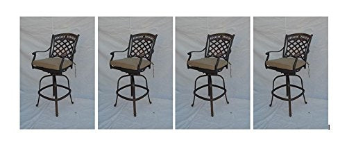 Patio Land St Augustine Outdoor Patio Bar Stools Dark Bronze Solid Cast Aluminum with Walnut Sunbrella Cushions (4, 30")