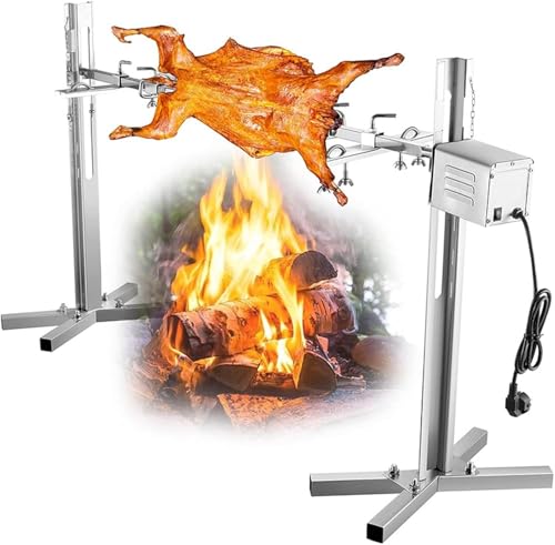 TBLOTYD Outdoor Electric BBQ Grill 360° Rotating Stainless Steel Roaster Height Adjustable Portable Barbecue Machine Removable Stand for Camping & Tailgating