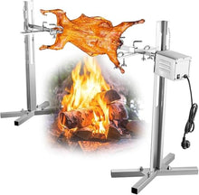 TBLOTYD Outdoor Electric BBQ Grill 360° Rotating Stainless Steel Roaster Height Adjustable Portable Barbecue Machine Removable Stand for Camping & Tailgating