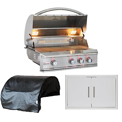 Blaze Professional LUX 3-Piece Outdoor Kitchen Package – 34-Inch Natural Gas Grill with Access Door & Grill Cover