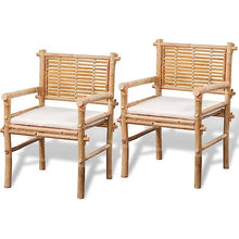 LKJephalotrope 3 Piece Bamboo Bistro Set with White Cushions - Durable Outdoor and Indoor Furniture Set for Patio Garden Balcony and Living Room - 1 Table and 2 Chairs