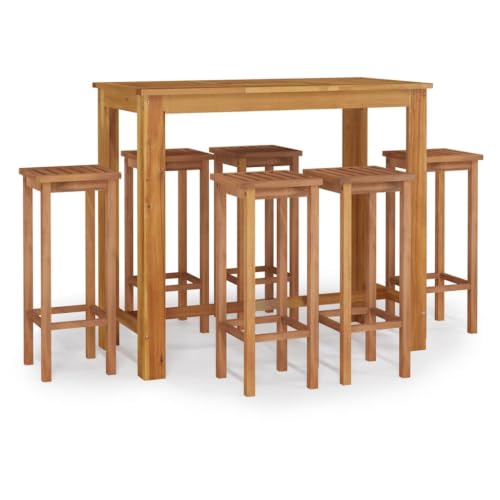 KDVXBCQJH 7-Piece Patio Bar Set Solid Acacia Wood Outdoor Dining Set