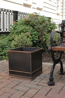Garden Artisans Zarif Elegant 17 Inch Square Copper Planter Grey Finish With Copper Highlights