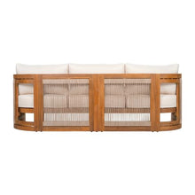 Christopher Knight Home Yunara Acacia Wood 3 Seater Outdoor Sofa with Woven Rope Accents, Patio Sofa Couch with Removable Cushions for Patio Furniture Set, Curved Tub Design, Teak + Beige