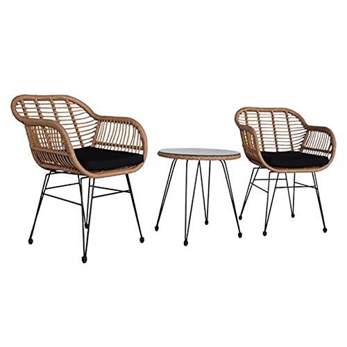 DUYHBAWRS 4 Pieces Patio Furniture Set Outdoor Garden Oshion 3 pcs Wicker Rattan Conversation with Tempered Glass Table