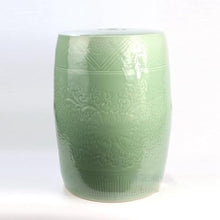 JOYNOW Ceramic Garden Stool Decorative Garden Stools Handmade Green Glaze Color Glaze Embossed Copper Coins Porcelain Stool Cooler Stool Home Furnishing Items Garden Stool Ceramic(A)